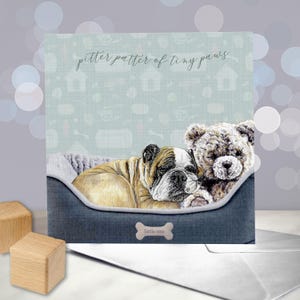 Britische Bulldogge - Neue Welpen Karte - Herzlichen Glückwunsch zu Ihrer neuen Ankunft - Neue Baby Karte - Geburtsankündigung - Entsteiner Muster