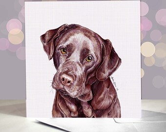 Chocolate / Brown Labrador Greeting Card / Blank Inside / Card from the Dog / For Groomers, Vets and Breed Lovers