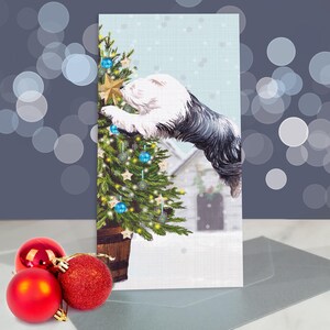 Old English Sheepdog Christmas Card / Festive Dog Greetings Card / Blank Inside / Holiday Card from the Dog / Sheepdog Gift
