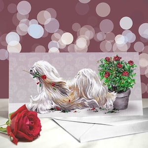 Tarjeta de Lhasa Apso - Variedad de tarjetas de aniversario y de San Valentín - Tarjeta de "Te amo" para amantes de los perros de pelo largo - Divertido San Valentín de parte del perro