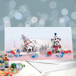 Standard Poodle Birthday Greeting Cards -  Party Hats on Five Different Coloured Poodles / Blank Inside / Card from the Dog