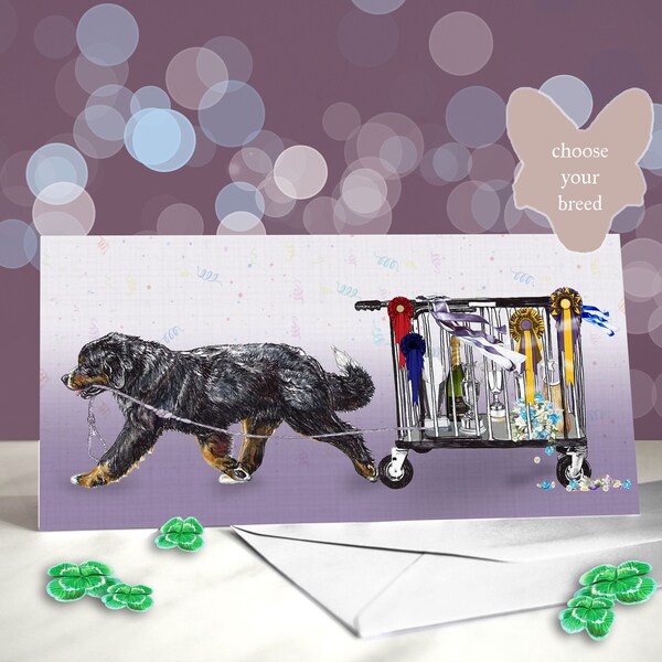 Dog Show Good Luck Card - Qualified for Crufts Bench Decoration - Choice of Dog Breed - Dog Show Congratulations Card - Judges Thank You