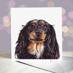Langhaardackel Grußkarte / Verschiedene Daxie Karten / Shaded Red Daxie / Langhaar Dackel / Innen blanko