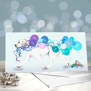 Gele labrador-wenskaarten - feestmutsen op vijf verschillende gekleurde gele/gouden labradors / blanco binnenkant / kaart van de hond