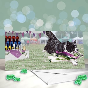 Carte porte-bonheur chien de berger border collie - qualifié pour la décoration de banc Crufts - carte de félicitations pour exposition canine - remerciement des juges - agilité