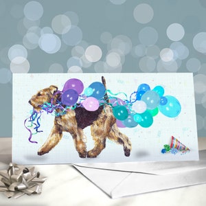 Biglietto di auguri di compleanno per Welsh Terrier / Daeargi Cymreig / Biglietto di auguri per Terrier nero focato / Airedale / Interno vuoto / Biglietto del cane