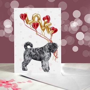 Bouvier des Flandres - Variedad de tarjetas de aniversario y San Valentín - Tarjeta de "Te amo" para amantes de los perros pastores - Divertido San Valentín de parte del perro