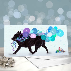 Tarjetas de felicitación de cumpleaños de Schipperke / Amante de los perros pastores de Spitz negros / Interior en blanco / Tarjeta del perro