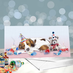 Glückwunschkarte zum Geburtstag mit Nederlandse Kooikerhondje / Karte vom Hund / Innen leer / Für Groomers, Tierärzte und Rasseliebhaber