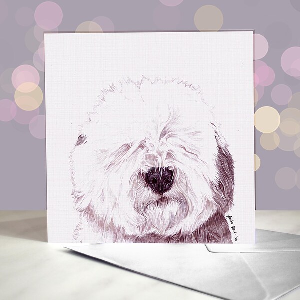 Old English Sheepdog / Bobtail Greeting Card / Blank Inside / Card from the Dog / For Groomers, Vets and Breed Lovers