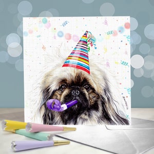 Tarjetas de cumpleaños para perros pequinés - Variedad de tarjetas pequinesas / Perro de juguete esponjoso / Interior en blanco / Tarjeta de cumpleaños para mamá de perro / Tarjeta del perro
