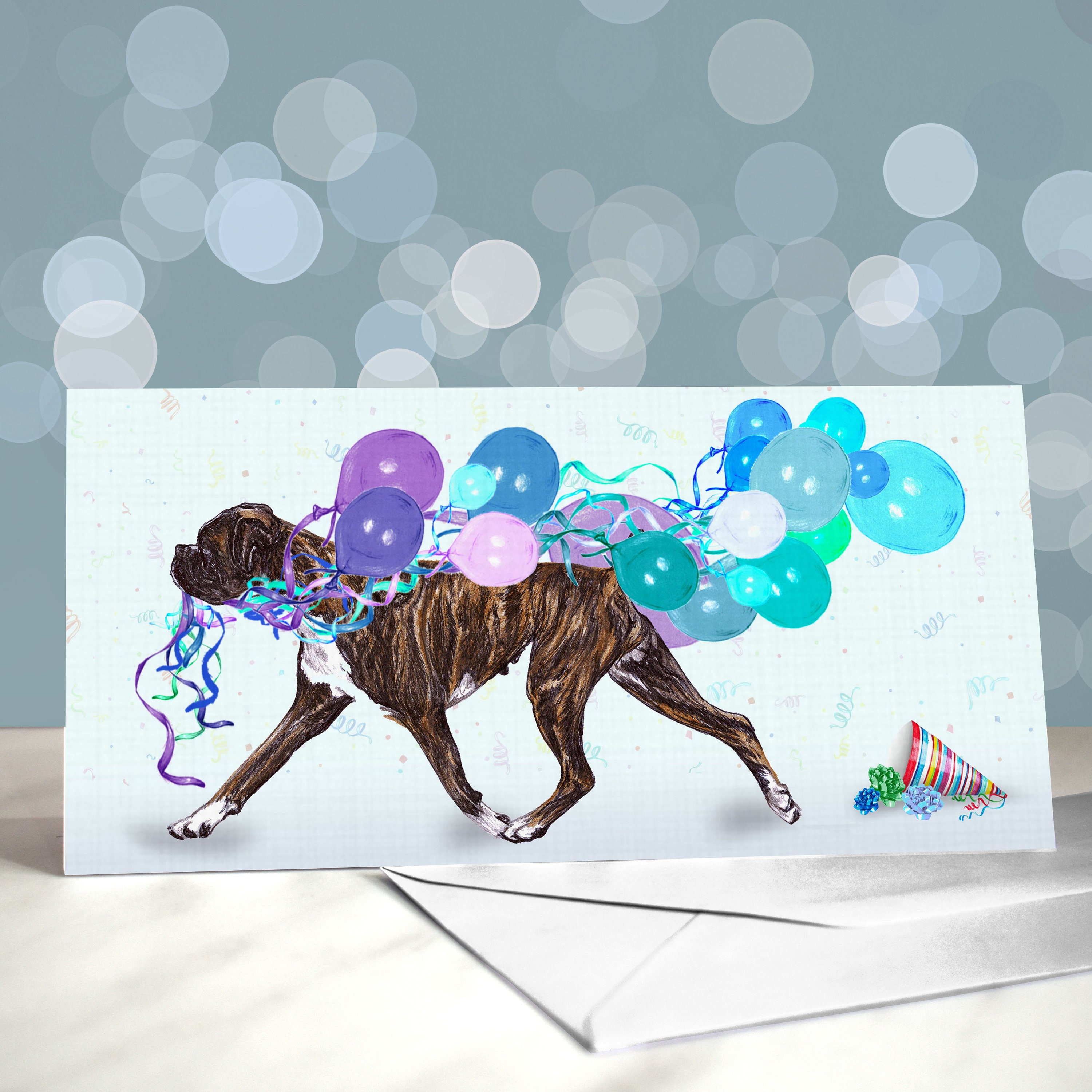 Cartes De Vœux Boxer Bash Chapeaux De Fete Sur Cinq Chiens Etsy France
