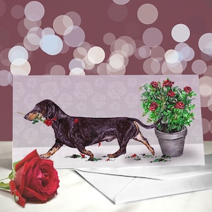 Tarjeta con Dachshund de pelo liso - Variedad de tarjetas de aniversario de Daxie - Tarjeta de "Te amo" para amantes de los perros salchicha - Divertido San Valentín de parte del perro