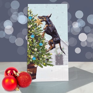 Dobermann Pinscher Christmas Card - Black and Tan and Chocolate and Tan Dobies Greeting Card / Blank Inside / Card from the Dog