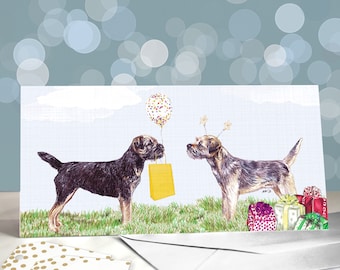 Border Terrier Greeting Cards -  Party Hats on Different Borders / Blank Inside / Card from the Dog