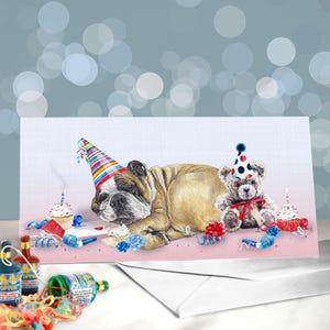 Bouledogues britanniques et australiens - Carte d'anniversaire du chien / Amateur de races de taureaux / Intérieur vierge / Pour les toiletteurs, les vétérinaires et les amateurs de races