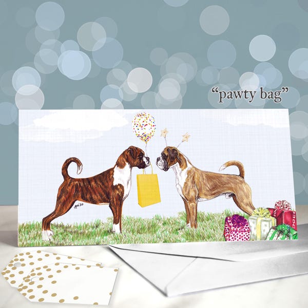 Boxer Birthday Greeting Cards - Variety of Party Themed Designs / Blank Inside / Card from the Dog