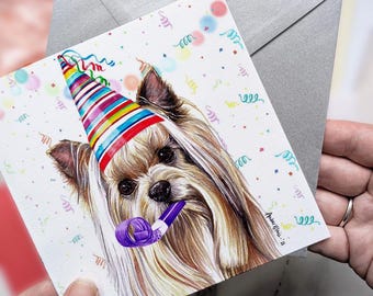 Cartão de aniversário para Yorkshire Terrier, feito pelo próprio cão / Cartão Yorkie / Interior em branco / Para tosadores, veterinários e amantes da raça