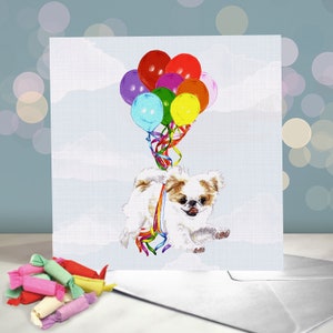 Biglietto di auguri di compleanno con mento giapponese - Cappelli da festa su cinque diversi menti giapponesi / Interno vuoto / Biglietto del cane