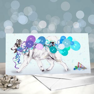 Alaskan Malamute Birthday Greeting Cards -  Party Hats on Five Mal Spitz Sled Dogs / Blank Inside / Card from the Eskimo Dog