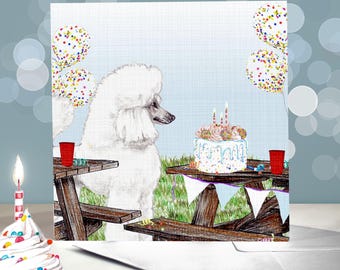 Standard Poodle Birthday Greeting Cards -  Party Hats on Five Different Coloured Poodles / Blank Inside / Card from the Dog