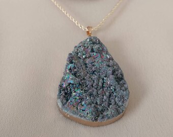 Golden Purple Mountain Druzy Pendant Necklace