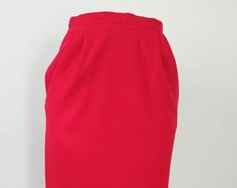 Vintage 80s Red Wool Pencil Skirt