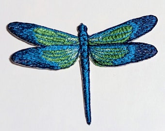 Blue Green Dragonfly Embroidered Iron-on Patch