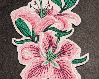 Pink Lily Embroidered Iron-on Patch