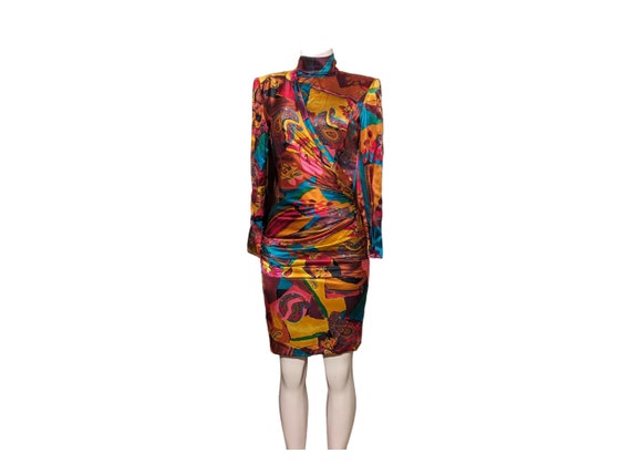 Emanuel Ungaro Multicolor Satin Mock Neck Fitted … - image 1