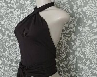 Black Wrap Crop Top Halter