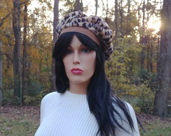 Faux Fur Leopard Animal Print Beret Hat