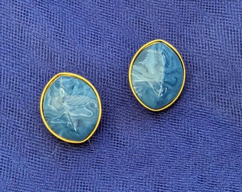 Vintage 70s Golden Blue Earrings