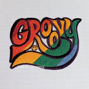 Large Retro Embroidered Groovy Iron-on Patch
