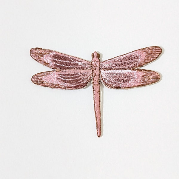 Pink Tan Dragonfly Embroidered Iron-on Patch