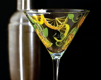 Lemon Twist Hand Painted Martini Glass