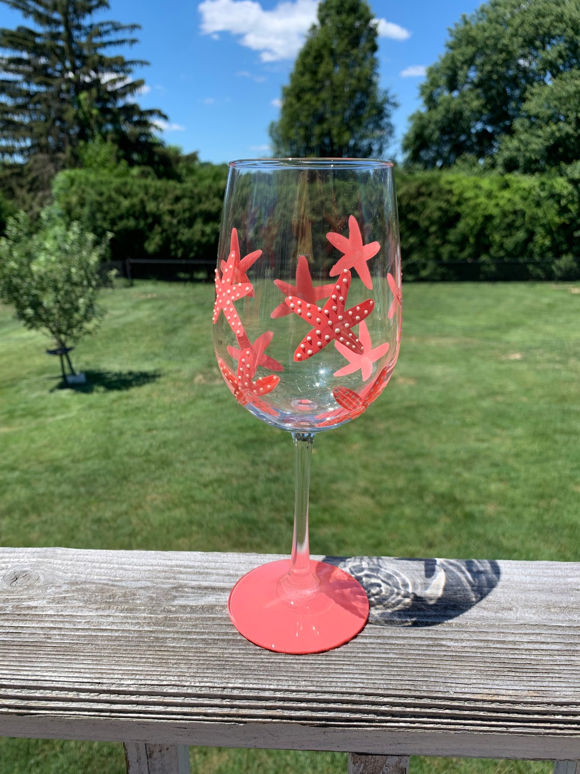 Coastal Starfish Hand Painted Wine Glass Etsy