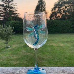 Dragonfly Hand Painted Wine Glass