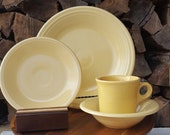 Vintage Fiestaware- Yellow- 4 Piece Place Setting -Dinner Plate -Salad Plate- Medium Bowl- Mug