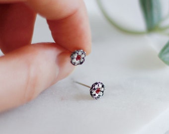 Small Boho Beaded Flower Stud Earrings / 0.25 Inch / Ethnic Style / Simple Everyday Jewelry / Surgical Stainless Steel Posts / Gift for Her