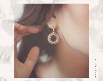 Swarovski Crystal Drop Earrings | Beaded Clear Glass Circle Dangles | Modern Classic Formal Jewelry | Gold-Tone Stainless Steel Ear Hooks