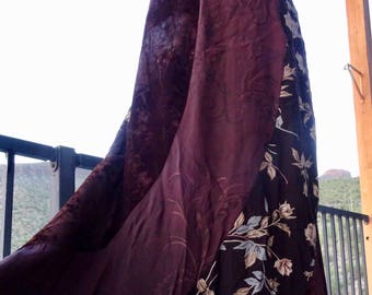 70s SWIRL SKIRT in Browns Vintage Maxi Festival Skirt Bohemian Retro Skirt Gypsy Skirt 70s Hippie Chic Skirt Brown Velvet Satin Skirt