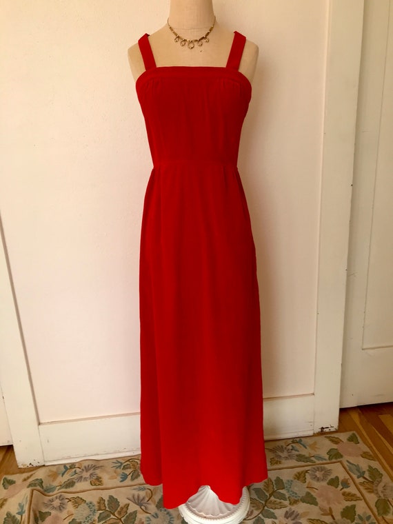 70s VELVET RED DRESS/ Lanz Original Maxi Dress/ Vi