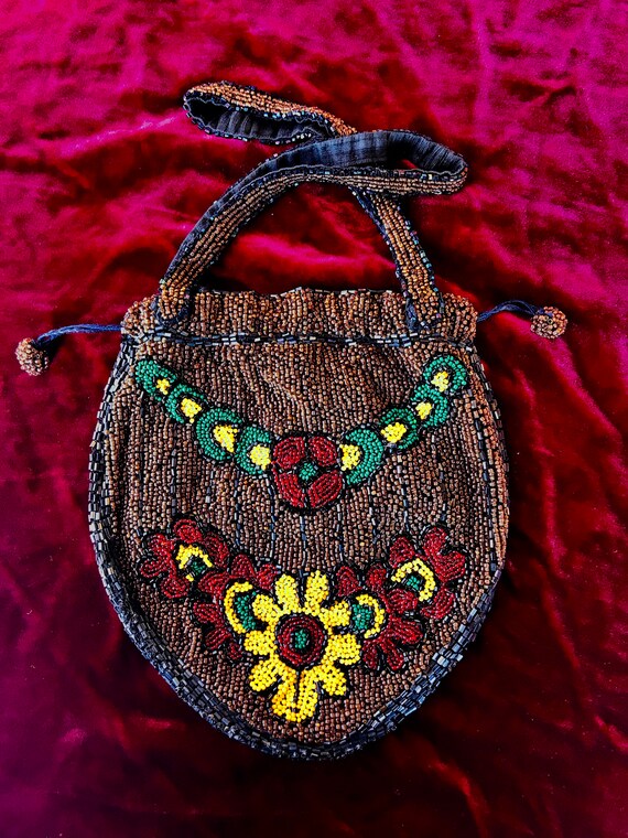 ANTIQUE BEADED PURSE/ Art Deco Riticule Bag/ 1920s