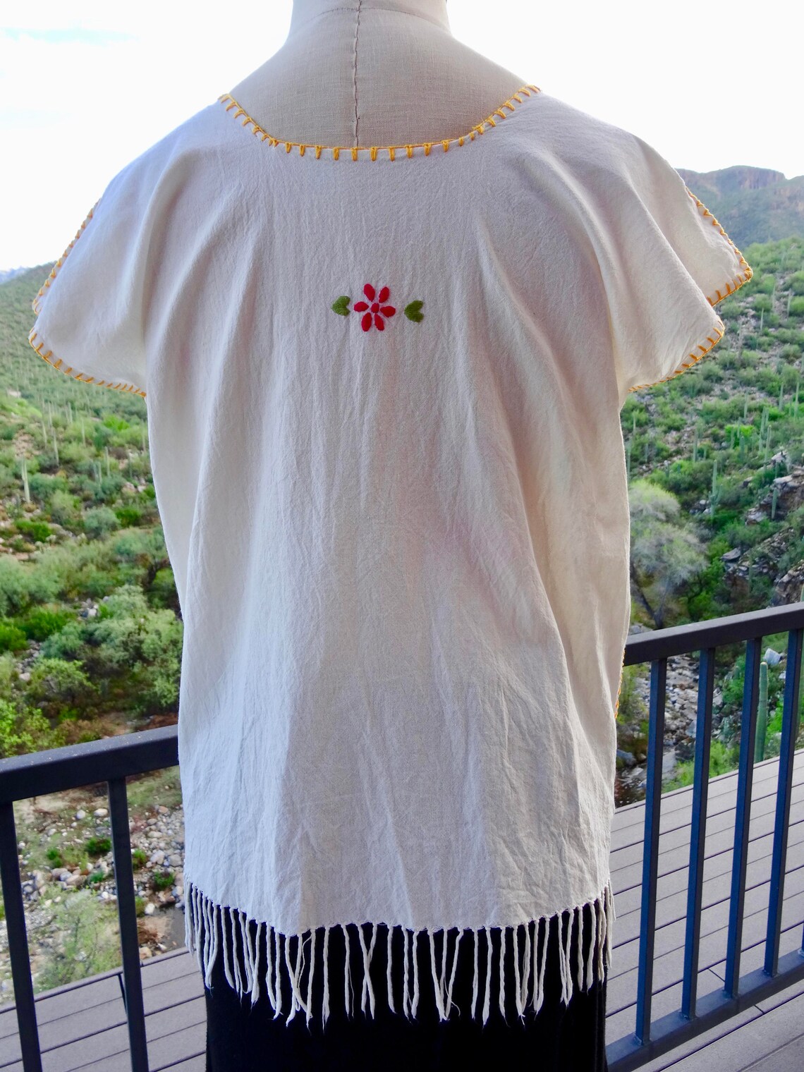 OAXACAN MEXICAN Embroidered Blouse/ Hand Embroidered Fringed Cotton