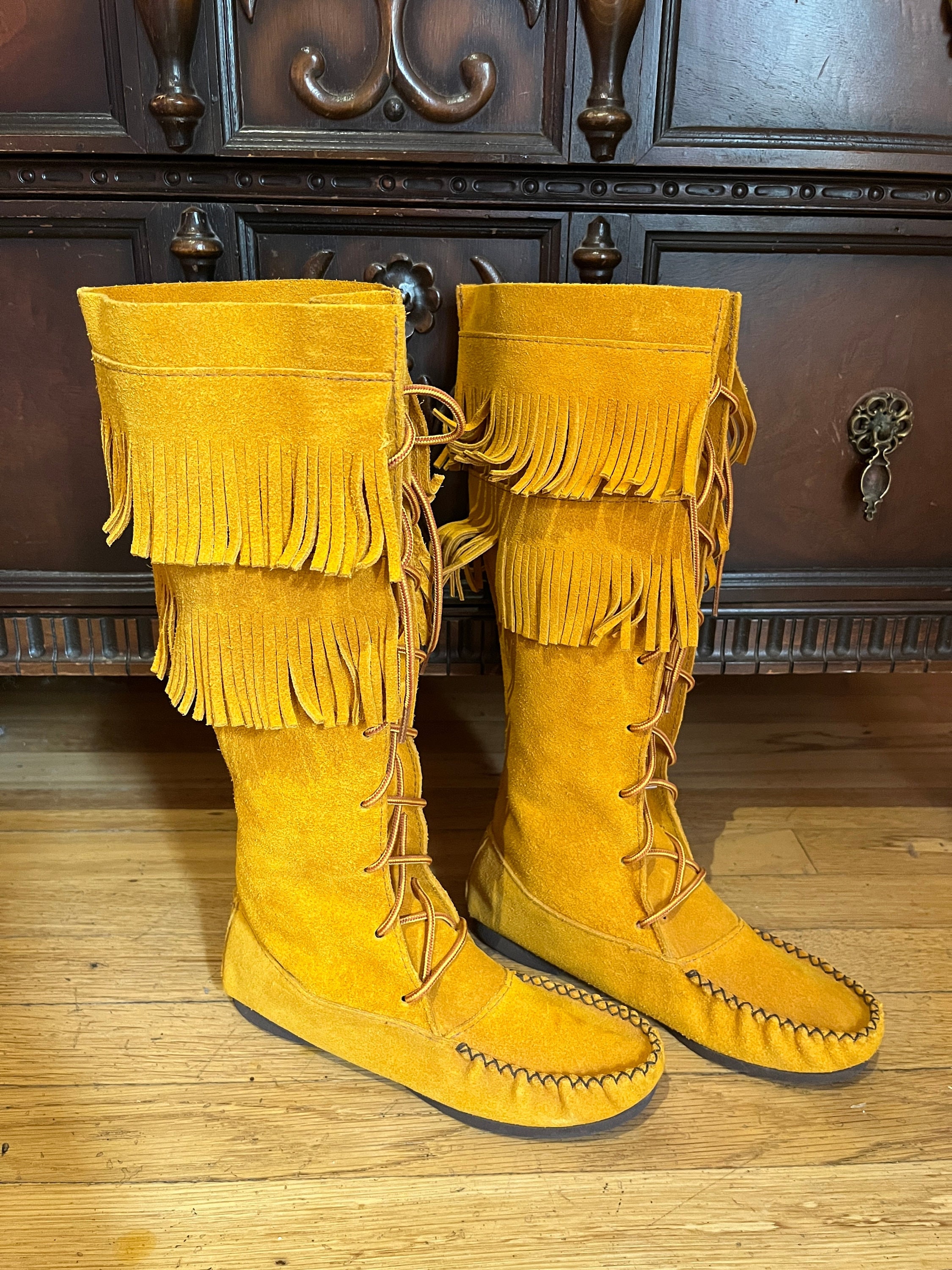 Mens knee high store leather moccasins