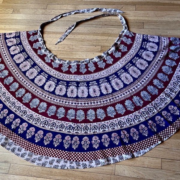 70s INDIA WRAP SKIRT/ Block Print Cotton Indian Wrap Around Midi Skirt/ Bohemian Retro Skirt/ Gypsy Skirt/ Festival Skirt/ Floral Designs