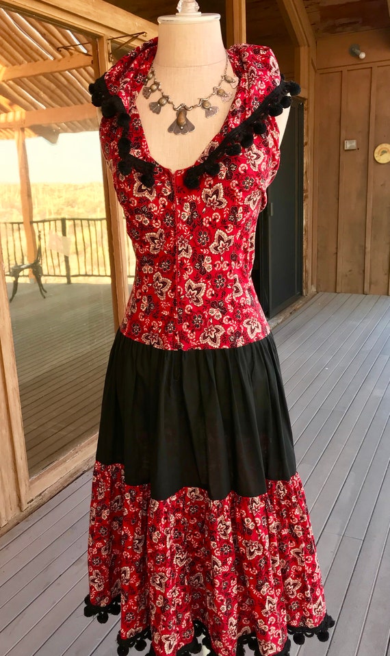 1940s HALTER GYPSY POMPOM Trimmed Dress/ Vintage N