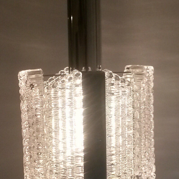 Mid-Century Modern Chrome and Textured Glass Pendant by Kaiser Leuchte