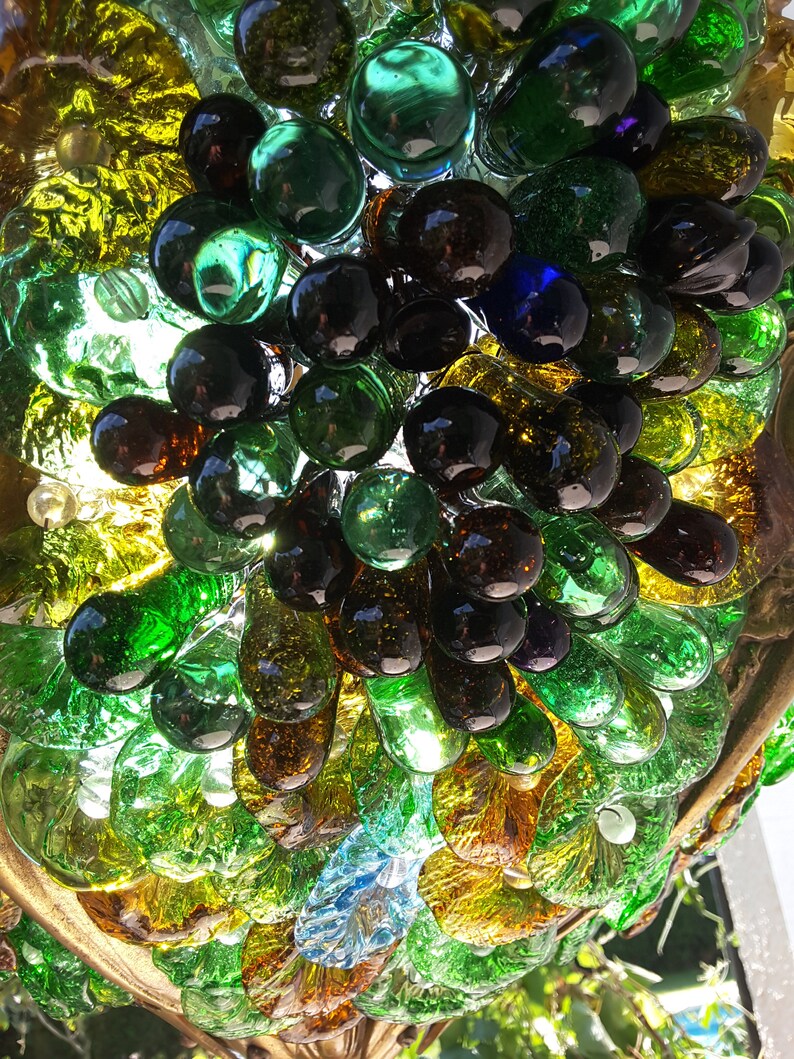 A Rare Vintage Bronze Murano Grapes Glass Chandelier Etsy